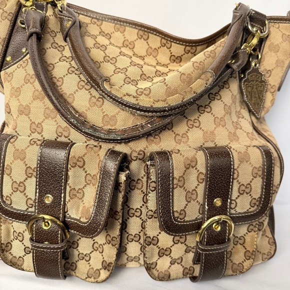 Gucci Handbags - Gucci Vintage Monogrammed Brown & Beige Canvas Shoulder Large Bag